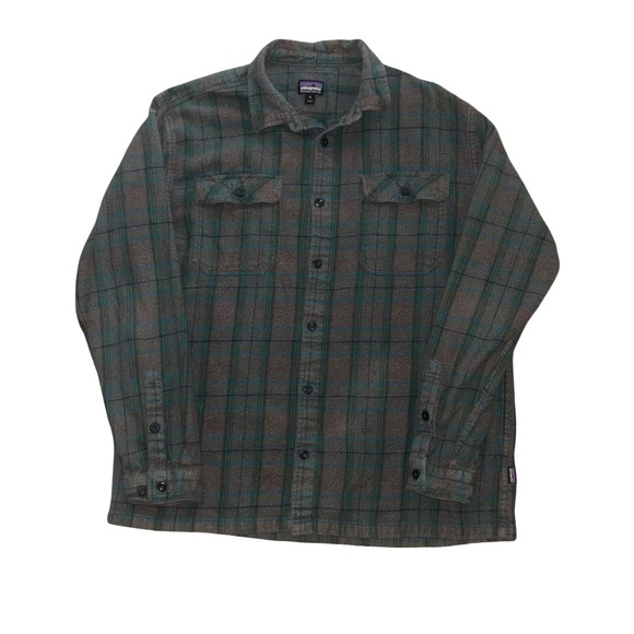 Men's Patagonia Long-Sleeved Fjord Flannel Shirt Size XL Green - Picture 1 of 4